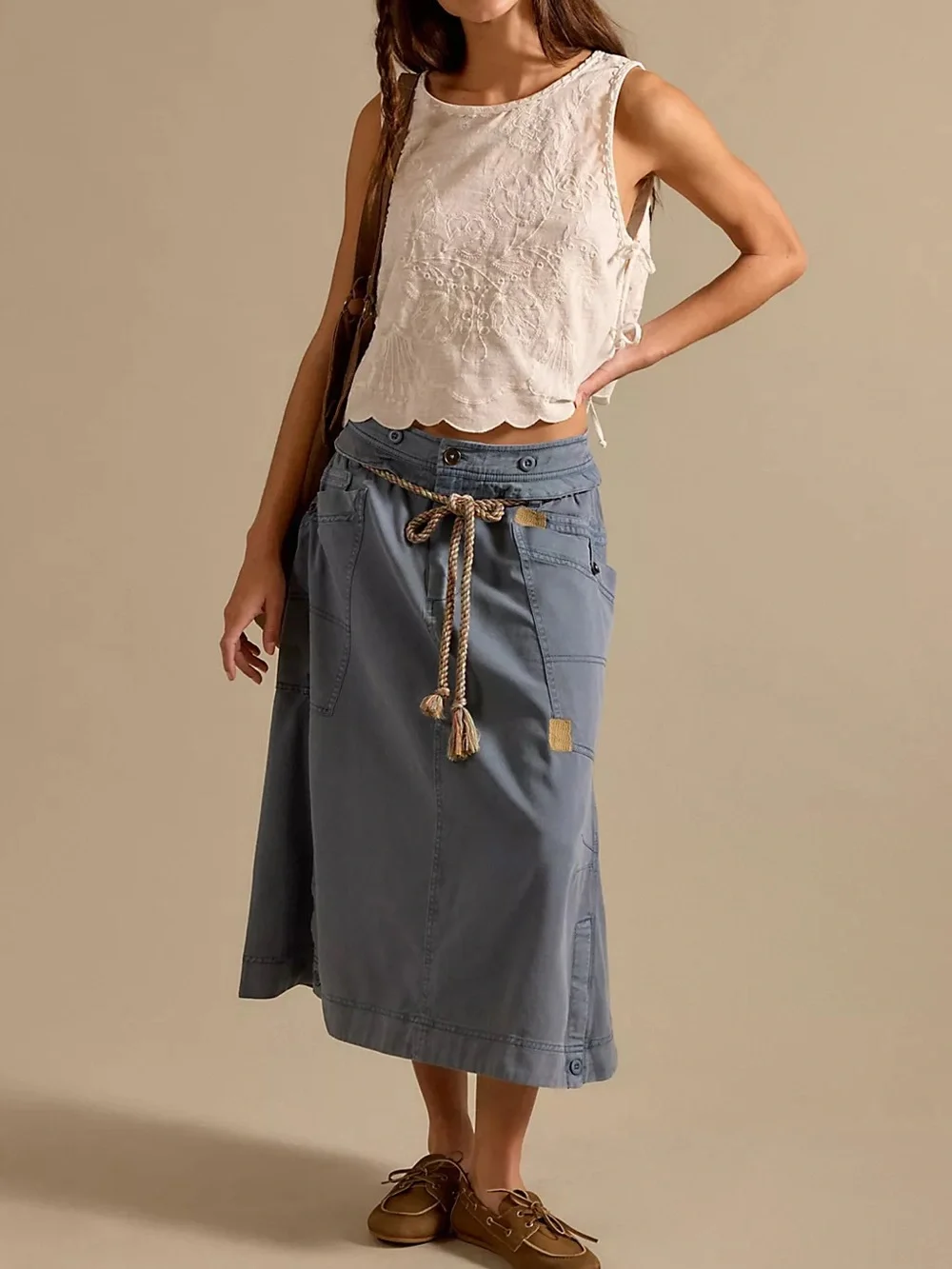 Free People We The Free Sibyla Midi Skirt in Siesta Seas Blue NWT
